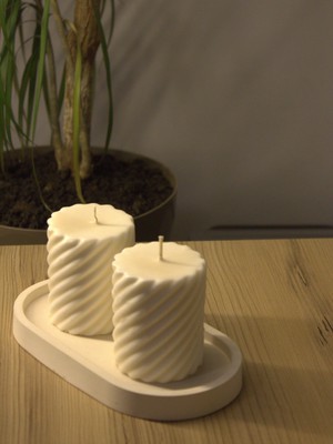 Mumy Desing 3 Adet Burgu Silindir Mum Krem Pudra Kokulu Candle Soya Wax Vegan Mum