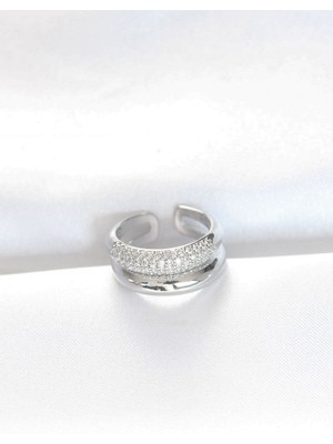 Clariss Zirkon Taşlı 2li Görünümlü Silver Renk Ayarlanabilir Bombe Yüzük
