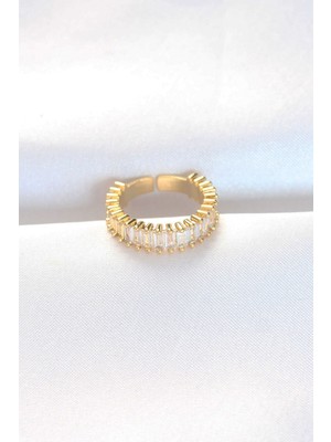 Clariss Sıralı Baget Taşlı Gold Renk Ayarlanabilir Yüzük