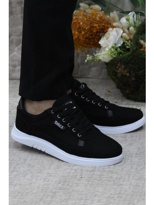 Fort Dks 2038 Siyah Beyaz Hafif Rahat Keten Sneaker Erkek Ayakkabı
