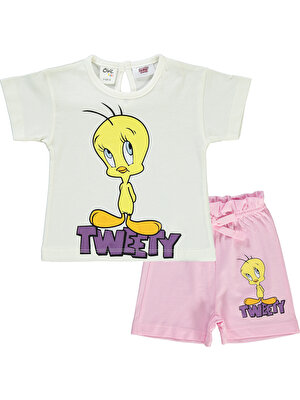 Tweety Tweetty Kız Bebek Şortlu Takım 6-18 Ay Ekru-Pembe