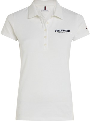 Tommy Hilfiger Beyaz Kadın Polo T-Shirt Slım Monotype Flock Polo Ss