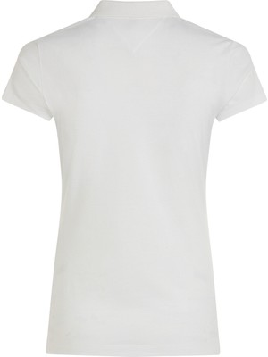 Tommy Hilfiger Beyaz Kadın Polo T-Shirt Slım Monotype Flock Polo Ss