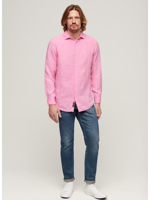 Superdry Normal Pembe Düz Erkek Gömlek M4010607ATZJ_STUDIOS Casual Lınen L