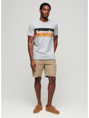 Superdry Bisiklet Yaka Baskılı Açık Mavi Erkek T-Shirt M1011904A2AD_CALI Strıped Logo T Sh