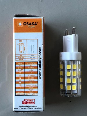 Osaka 3 Adet Osaka  220V G9 LED  6W=540 Lümen 6500 Kelvin Beyaz