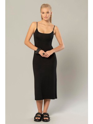 Weweus Erdem Weweus Siyah Kadın Viskon Ip Askılı Uzun Elbise 231