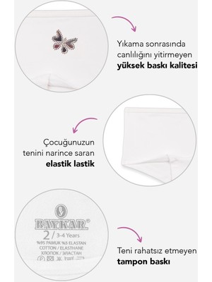 Baykar Kız Çocuk Pamuklu Renkli Baskılı Likralı Boxer 3'lü Paket 5378 Renkli