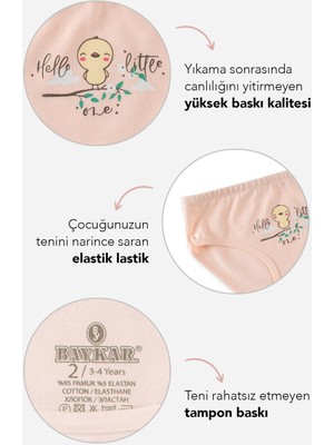 Baykar Kız Çocuk Pamuklu Renkli Baskılı Bikini Külot 3'lü Paket 5662-3 Renkli