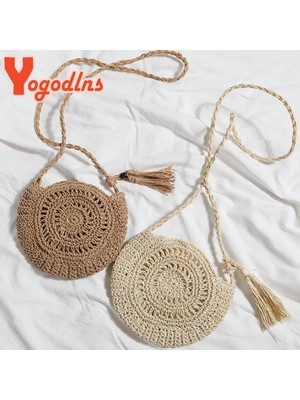 Kensen Shop Bej Tarzı4 Tarzı Yogodlns Yuvarlak Yumuşak Kağıt Halat Omuz Çantası Püskül Yaz Plaj El Yapımı Crossbody Çanta Kadın Hollow Hasır Çanta Daire Rattan Çanta (Yurt Dışından)