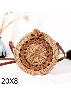 Kensen Shop LOUKONG20X8 Stili Dokuma Kamış Örgü Çanta Yuvarlak Hasır Omuz Çantası Küçük Plaj Çantaları Kadın Yaz Hollow El Yapımı Messenger Crossbody Çanta (Yurt Dışından)