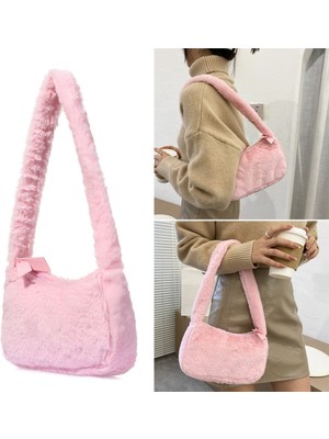 Kensen Shop A-Beyaz Tarzı 2021 Kadın Kabarık Peluş Faux Kürk Omuz Çantası Moda Messenger Çanta Katı Peluş Çanta Tote Kadın Bayan Kış Çanta (Yurt Dışından)