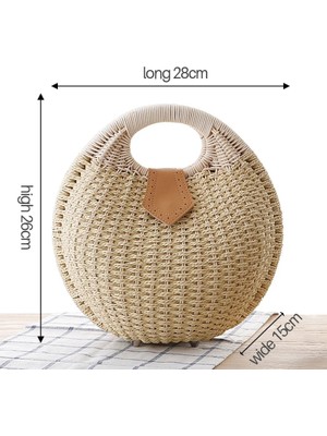 Kensen Shop Bej 1 Stil Yuvarlak Hasır Plaj Çantası Eski El Yapımı Dokuma Omuz Çantası Rafya Daire Rattan Çantalar Bohem Yaz Tatili Günlük Çantalar (Yurt Dışından)