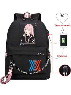 Kensen Shop BI-DARLING41H-D15 Stili Anime Darling In The Franxx Zero Iki Okul Sırt Çantası USB Şarj Harajuku Rahat Anime Grafik Genç Kız Okul Çantası (Yurt Dışından)