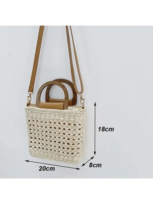 Kensen Shop Bej Stili3 Stili Yogodlns Yaz Büyük Kapasiteli Hasır Omuz Çantası Rattan Plaj Çantaları Dokuma Saplı Çanta Rahat Bayan Tote Alışveriş Çanta Debriyaj (Yurt Dışından)