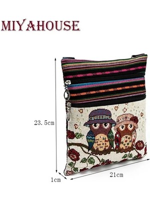 Kensen Shop 550B Stili Miyahouse Rahat Küçük Çift Fermuarlı Messenger Çanta Kadın Karikatür Baykuş Baskılı Flap Çanta Omuz Çantası Bayanlar (Yurt Dışından)