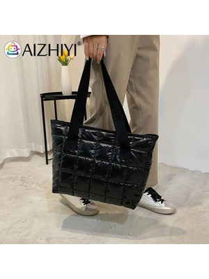 Kensen Shop No.12 Tarzı Moda Büyük Tote Yastıklı Çanta Tasarımcısı Kapitone Kadın Omuz Çantaları Lüks Naylon Uzay Pamuk Crossbody Çanta Kış Renk Çanta (Yurt Dışından)