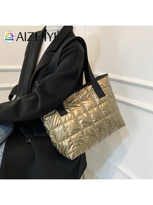 Kensen Shop No.12 Tarzı Moda Büyük Tote Yastıklı Çanta Tasarımcısı Kapitone Kadın Omuz Çantaları Lüks Naylon Uzay Pamuk Crossbody Çanta Kış Renk Çanta (Yurt Dışından)