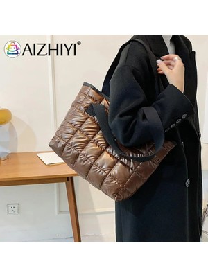 Kensen Shop No.12 Tarzı Moda Büyük Tote Yastıklı Çanta Tasarımcısı Kapitone Kadın Omuz Çantaları Lüks Naylon Uzay Pamuk Crossbody Çanta Kış Renk Çanta (Yurt Dışından)