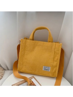 Kensen Shop Sarı Stil Kadın Omuz Çantası Alışveriş Merkezi Tote Çanta Kız Moda Çanta Düz Renk Alışveriş Çantası Vintage Basit Kitap Kadife Crossbody Çanta (Yurt Dışından)