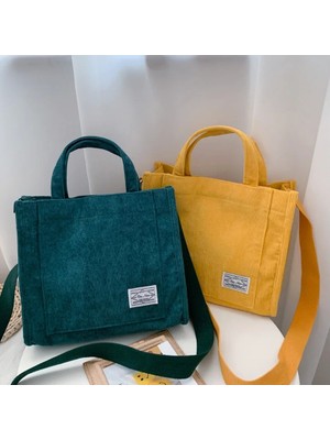 Kensen Shop Sarı Stil Kadın Omuz Çantası Alışveriş Merkezi Tote Çanta Kız Moda Çanta Düz Renk Alışveriş Çantası Vintage Basit Kitap Kadife Crossbody Çanta (Yurt Dışından)