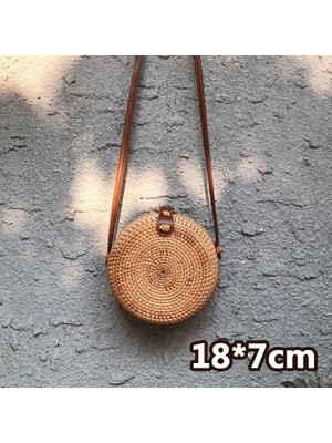 Kensen Shop Stil 3-18X7CM Stili Hasır Plaj Çantası El Yapımı Örgü Örgü Desenli Yuvarlak Rattan Çanta Kadın Yaz Bali Bohemia Omuz Çantası Çanta (Yurt Dışından)