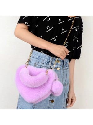 Kensen Shop Koyu Pembe Tarzı 2021 Sahte Peluş Kalp Şeklinde Omuz Çantası Kış Kadın Sevimli Debriyaj Çanta Aşk Çanta Zincir Messenger Çanta Bayanlar Crossbody Çanta (Yurt Dışından)