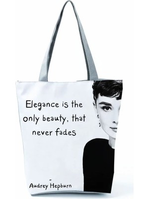 Kensen Shop HL0014 Stili Audrey Hepburn Baskılı Çanta Klasik Yüksek Kapasiteli Kadın Depolama Omuz Çantası Günlük Eko Yeniden Kullanılabilir Alışveriş Çantası Özel Desen (Yurt Dışından)