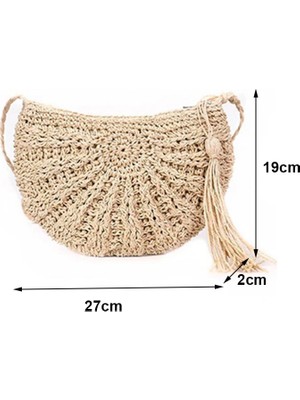 Kensen Shop Bej Stili3 Stili Yogodlns Yuvarlak Yumuşak Kağıt Halat Omuz Çantası Püskül Yaz Plaj El Yapımı Crossbody Çanta Kadın Hollow Hasır Çanta Daire Rattan Çanta (Yurt Dışından)