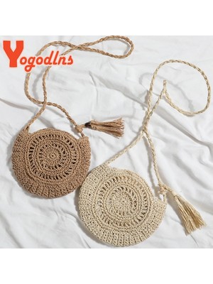 Kensen Shop Bej Stili3 Stili Yogodlns Yuvarlak Yumuşak Kağıt Halat Omuz Çantası Püskül Yaz Plaj El Yapımı Crossbody Çanta Kadın Hollow Hasır Çanta Daire Rattan Çanta (Yurt Dışından)