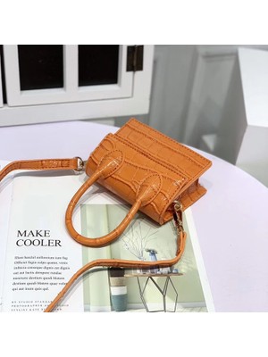 Kensen Shop Orta Kahverengi Stil Mini Small Square Bag Fashion New Pu Leather Women's Handbag Crocodile Pattern Chain Shoulder Messenger Bags (Yurt Dışından)