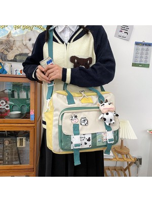 Kensen Shop Sarı Stil Aksesuarlarla Kadınlar Sevimli Inek Sırt Çantası Kadın Öğrenci Koleji Schoolbag Kız Rozeti Çok Fonksiyonlu Sırt Çantaları Kawaii Bayanlar Su Geçirmez Naylon Çanta (Yurt Dışından)