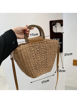 Kensen Shop Haki Stili2 Stili Yogodlns Yaz Büyük Kapasiteli Hasır Omuz Çantası Rattan Plaj Çantaları Dokuma Saplı Çanta Rahat Bayan Tote Alışveriş Çanta Debriyaj (Yurt Dışından)