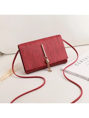 Kensen Shop Mor Tarzı 2022 Kadınlar Trendy Pu Deri Crossbody Çanta Püskül Dekor Kadınlar Için Katı Basit Küçük Rahat Cep Telefonu Omuz Çantaları Çanta (Yurt Dışından)