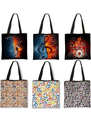 Kensen Shop XSSTDJAZZ19CW Stili 34X34CM Enstrüman Tote Çanta Caz Kaya Kadın Çanta Bayanlar Yeniden Kullanılabilir Alışveriş Çantaları Müzik Notları Seyahat Için Hipster Omuz Çantası (Yurt Dışından)