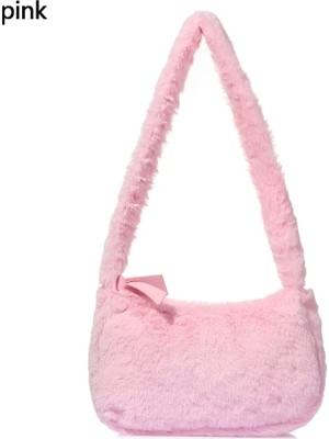 Kensen Shop A-Pembe Tarzı 2021 Kadın Kabarık Peluş Faux Kürk Omuz Çantası Moda Messenger Çanta Katı Peluş Çanta Tote Kadın Bayan Kış Çanta (Yurt Dışından)