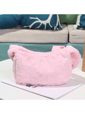 Kensen Shop A-Pembe Tarzı 2021 Kadın Kabarık Peluş Faux Kürk Omuz Çantası Moda Messenger Çanta Katı Peluş Çanta Tote Kadın Bayan Kış Çanta (Yurt Dışından)