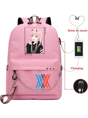 Kensen Shop GN-DARLING41H-D15 Stili Anime Darling In The Franxx Zero Iki Okul Sırt Çantası USB Şarj Harajuku Rahat Anime Grafik Genç Kız Okul Çantası (Yurt Dışından)