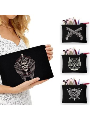 Kensen Shop 4SKULL002 Tarzı Kafatası Desen Seyahat Makyaj Çantası Kadın Saklama Kutuları Taşıma Kemeri Keten Bozuk Para Cüzdanı Kız Kalem Kapağı Kozmetik Çantaları ve Kılıfları (Yurt Dışından)