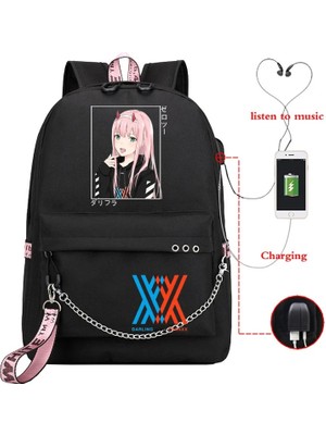 Kensen Shop BK-SEVGILIM41B-D15 Stili Anime Darling In The Franxx Zero Iki Okul Sırt Çantası USB Şarj Harajuku Rahat Anime Grafik Genç Kız Okul Çantası (Yurt Dışından)