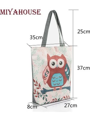 Kensen Shop 226G Tarzı Çiçek ve Baykuş Baskılı Kadın Günlük Tote Bayan Günlük Kullanım Bayan Alışveriş Çantası Bayan Tek Omuz Çanta Basit Plaj Çantası (Yurt Dışından)