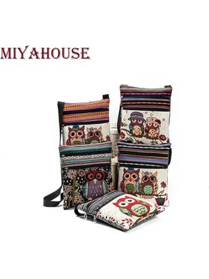 Kensen Shop 550C Tarzı Miyahouse Rahat Küçük Çift Fermuarlı Messenger Çanta Kadın Karikatür Baykuş Baskılı Flap Çanta Omuz Çantası Bayanlar (Yurt Dışından)