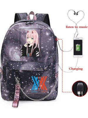 Kensen Shop GXGY-DARLING41H-D15 Stili Anime Darling In The Franxx Zero Iki Okul Sırt Çantası USB Şarj Harajuku Rahat Anime Grafik Genç Kız Okul Çantası (Yurt Dışından)