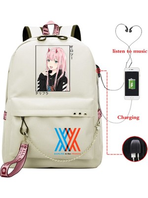 Kensen Shop GXGY-DARLING41H-D15 Stili Anime Darling In The Franxx Zero Iki Okul Sırt Çantası USB Şarj Harajuku Rahat Anime Grafik Genç Kız Okul Çantası (Yurt Dışından)