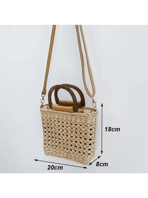 Kensen Shop Haki Stili3 Stili Yogodlns Yaz Büyük Kapasiteli Hasır Omuz Çantası Rattan Plaj Çantaları Dokuma Saplı Çanta Rahat Bayan Tote Alışveriş Çanta Debriyaj (Yurt Dışından)