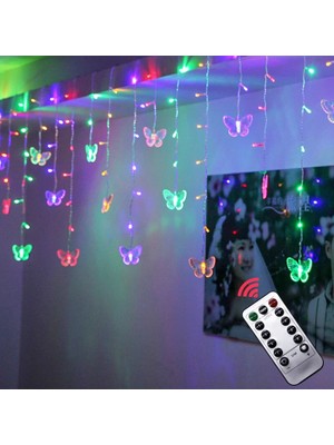 Xiyu Shop 2m-Romote-Pil Tarzı Pembe 3.5m Kelebek LED Strıng Şerit Festivali Tatil Icicle Perde Işıklar Noel Düğün Lammd Euus Fiş (Yurt Dışından)