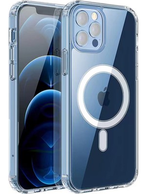 Alan Tech iPhone 13 Pro Max Uyumlu Magsafe Şarj Özellikli Şeffaf Sert Pc Zore Embos Kapak-Renksiz