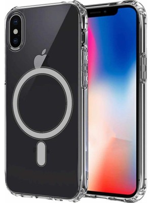 Alan Tech iPhone Xs Max 6.5 Uyumlu Magsafe Şarj Özellikli Şeffaf Sert Pc Zore Embos Kapak-Renksiz