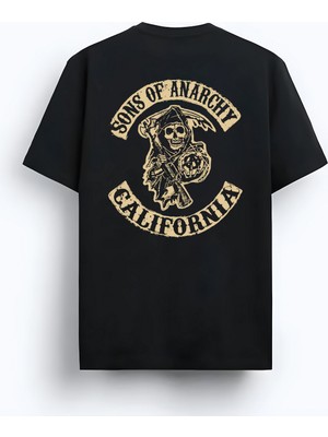 Alex Rosen Unisex Oversize Bisiklet Yaka Sons Of Anarchy Baskılı Kısa Kollu Siyah Tişört