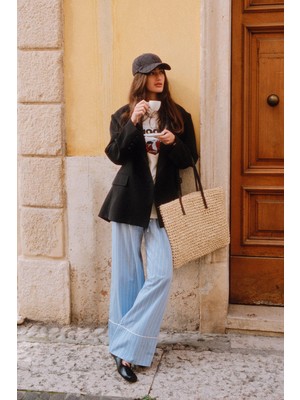 Manuka Çizgili Rahat Pantolon Mavi